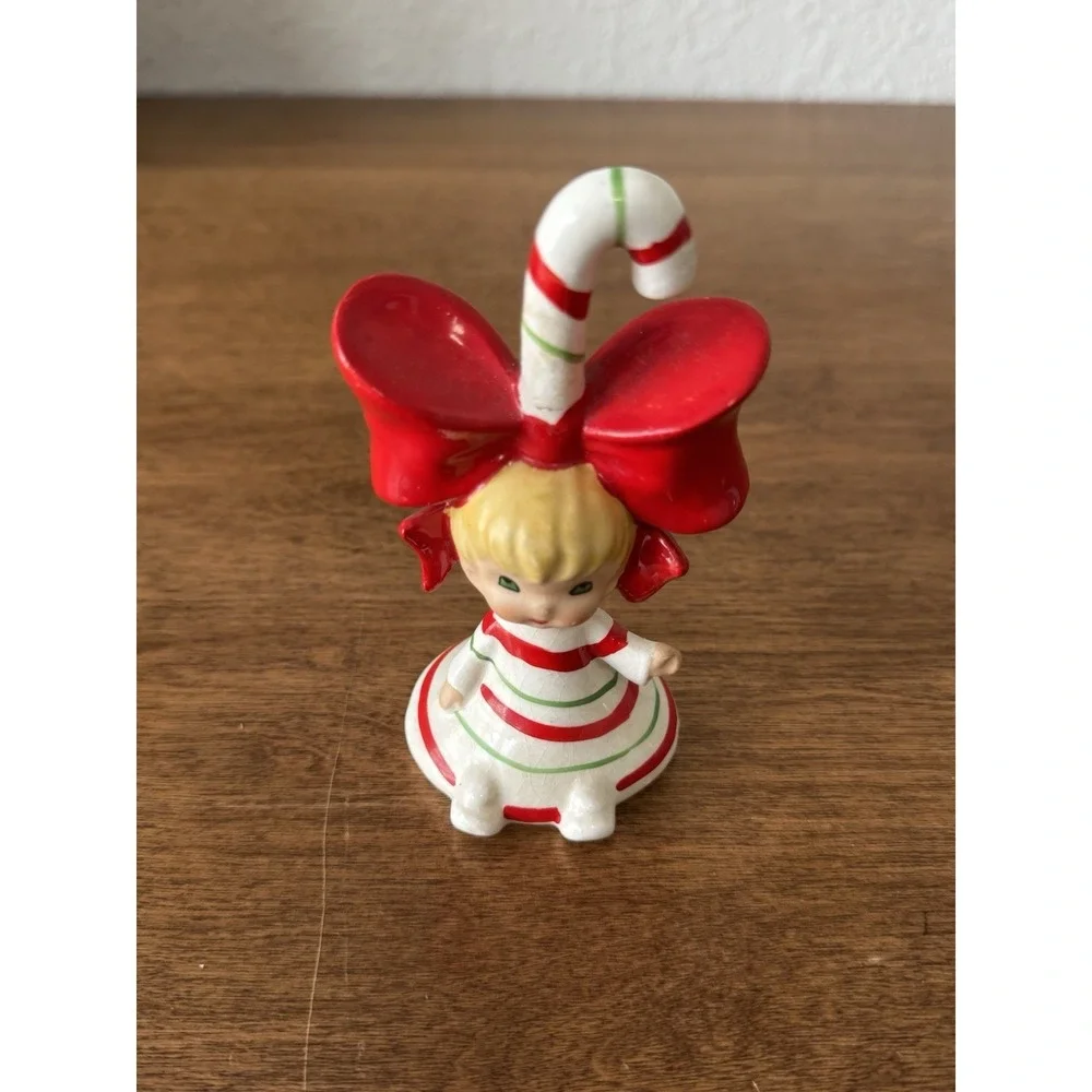 Vintage Lefton Christmas Angel and Candy Cane Bell Ornament